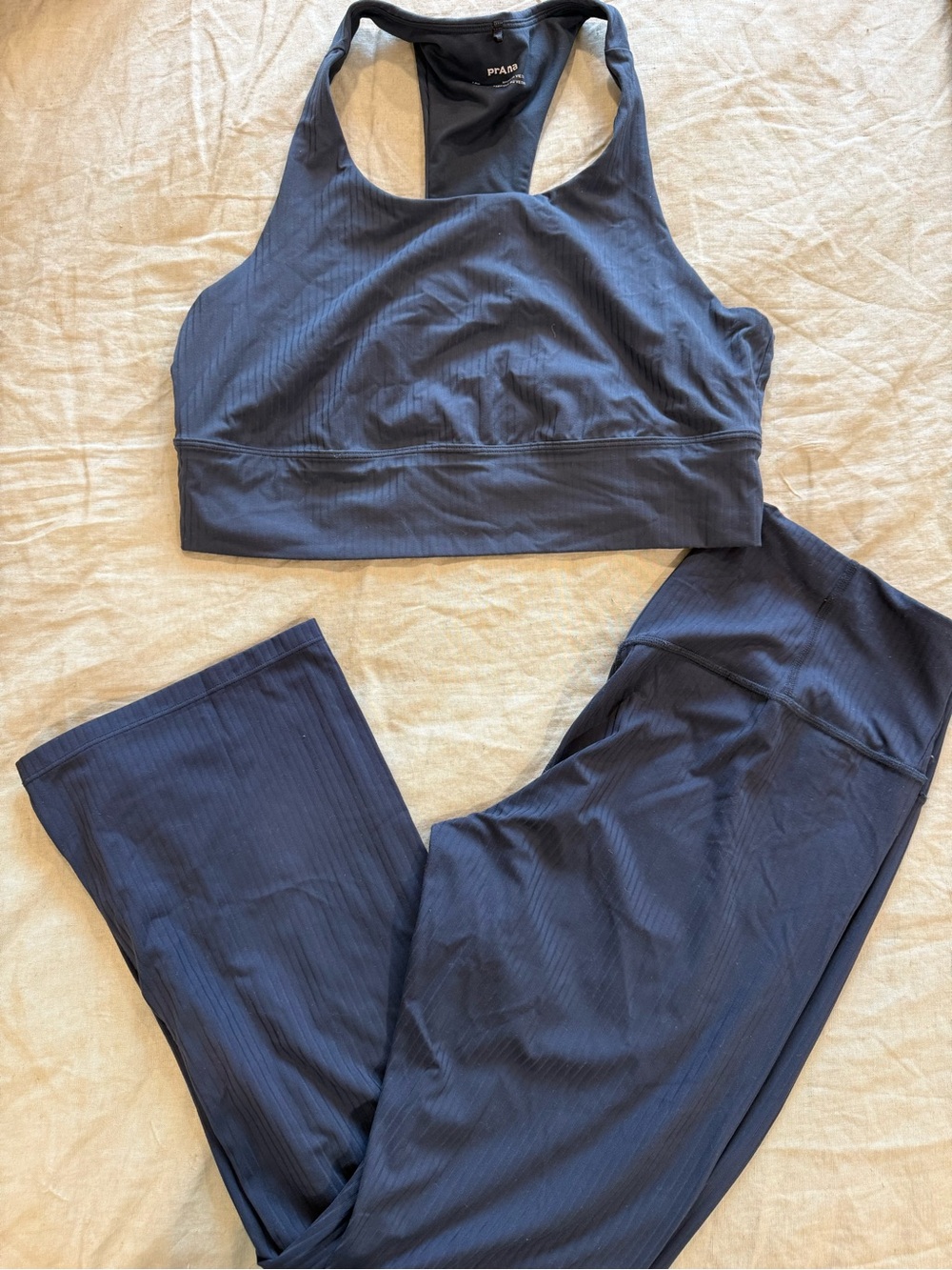 PRANA Women's Ribbed Racerback Sports Bra & Flare Crop Legging Set